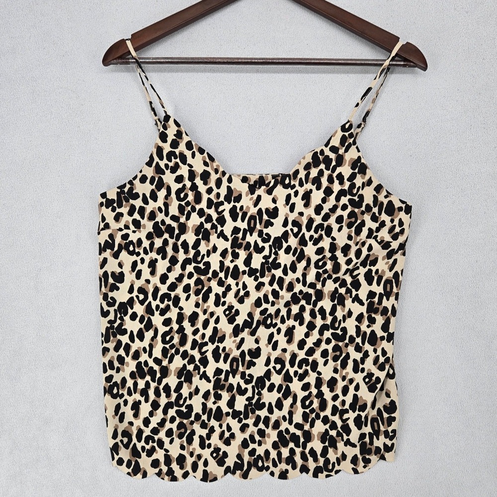 Halogen Medium Leopard Print Camisole Top Womens Mob Wife Chic Scalloped Hem